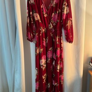 JustFab Burgundy Floral Long Sleeve Dress